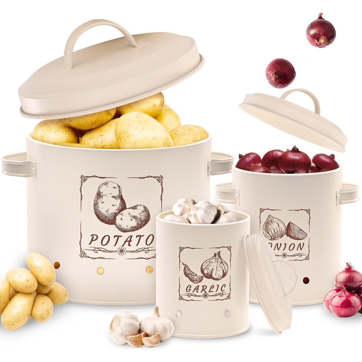 TDT-01 3pc Potato, onion, garlic 3in1 perforated storage bins