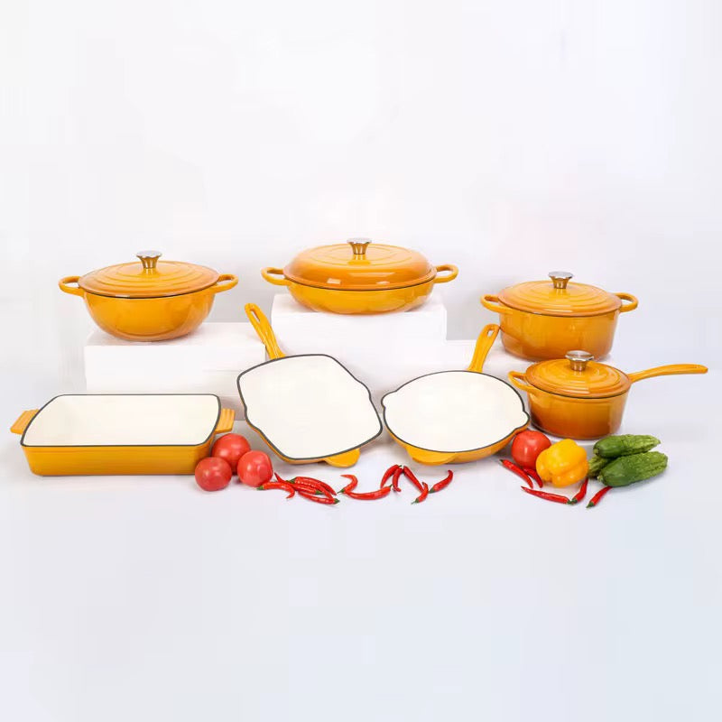 Enamel Cast iron cooking pots Ceramic Enamelled Cast Iron Cookware Set, Oven and Grill Safe
