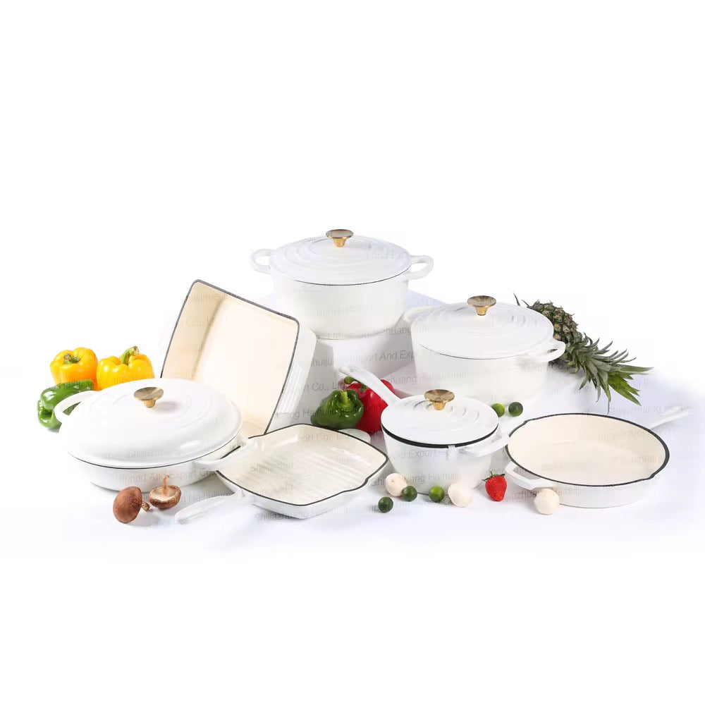 Enamel Cast iron cooking pots Ceramic Enamelled Cast Iron Cookware Set, Oven and Grill Safe