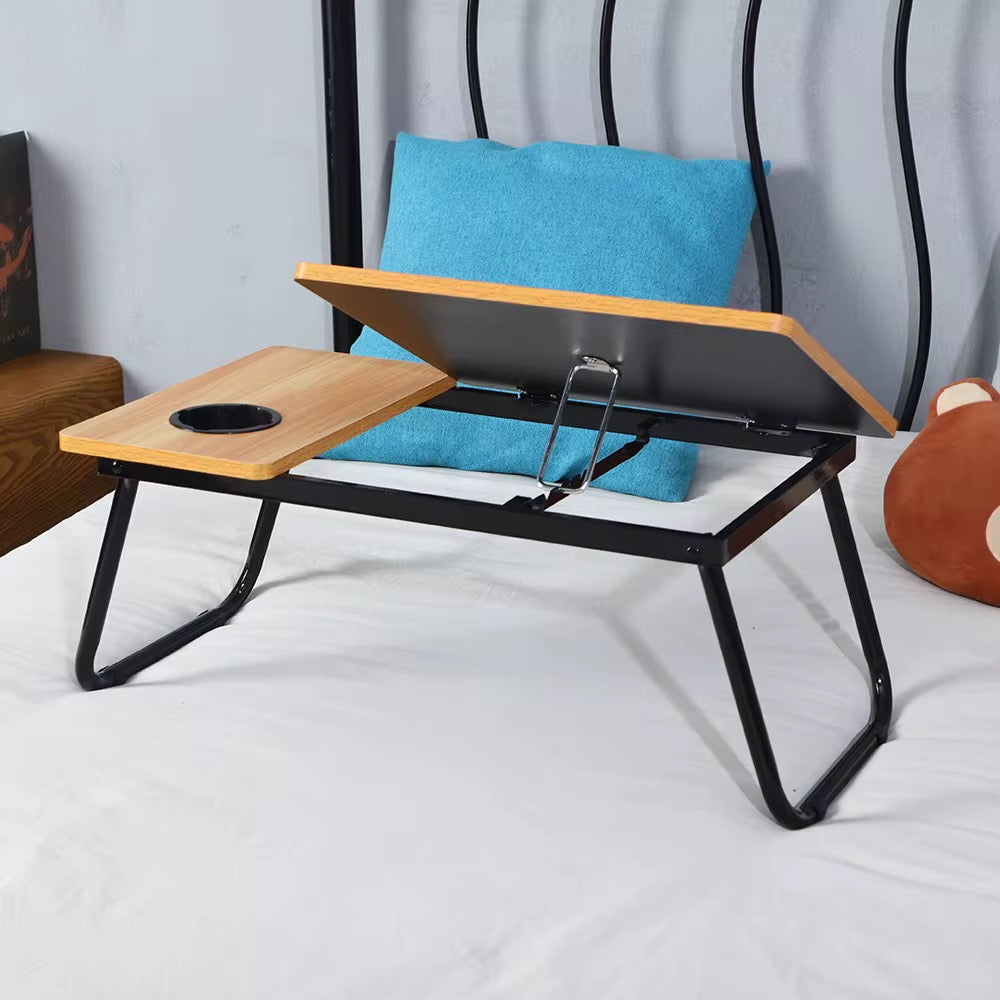 Adjustable Tilting Laptop Folding Table Stand Desk Bed Table with Foldable Legs for Laptop and Writing, Computer Tray with Cup Slot for Working, Reading on Bed