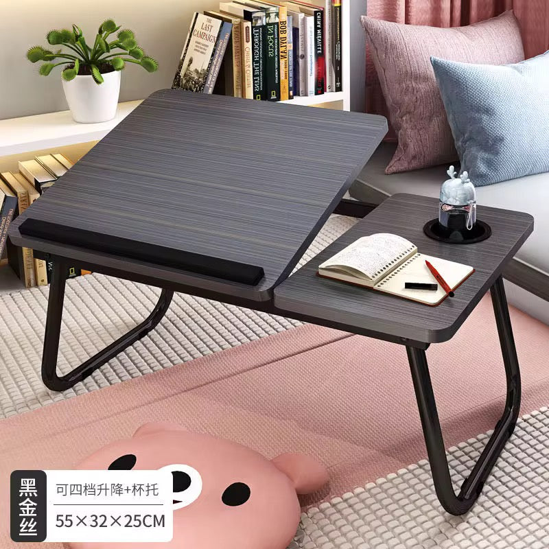 Adjustable Tilting Laptop Folding Table Stand Desk Bed Table with Foldable Legs for Laptop and Writing, Computer Tray with Cup Slot for Working, Reading on Bed