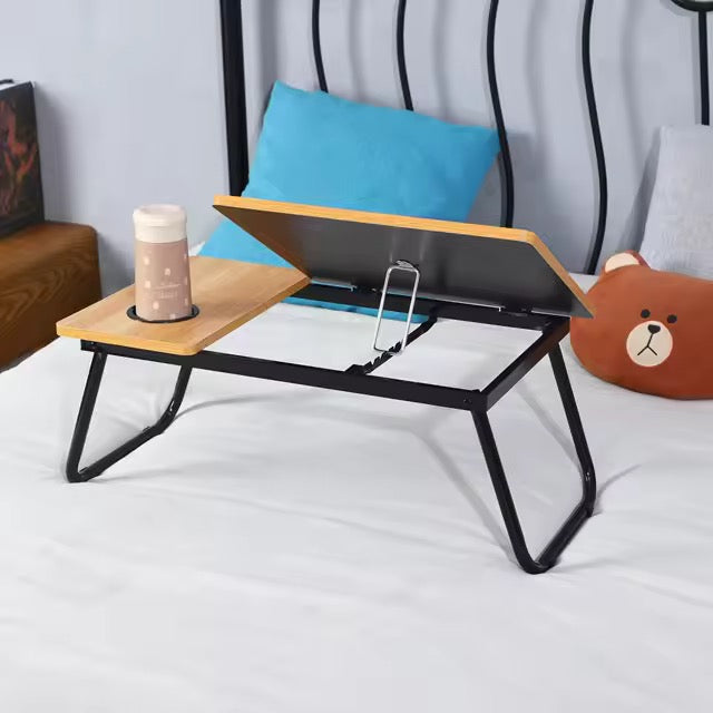 Adjustable Tilting Laptop Folding Table Stand Desk Bed Table with Foldable Legs for Laptop and Writing, Computer Tray with Cup Slot for Working, Reading on Bed