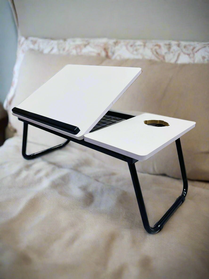 Adjustable Tilting Laptop Folding Table Stand Desk Bed Table with Foldable Legs for Laptop and Writing, Computer Tray with Cup Slot for Working, Reading on Bed