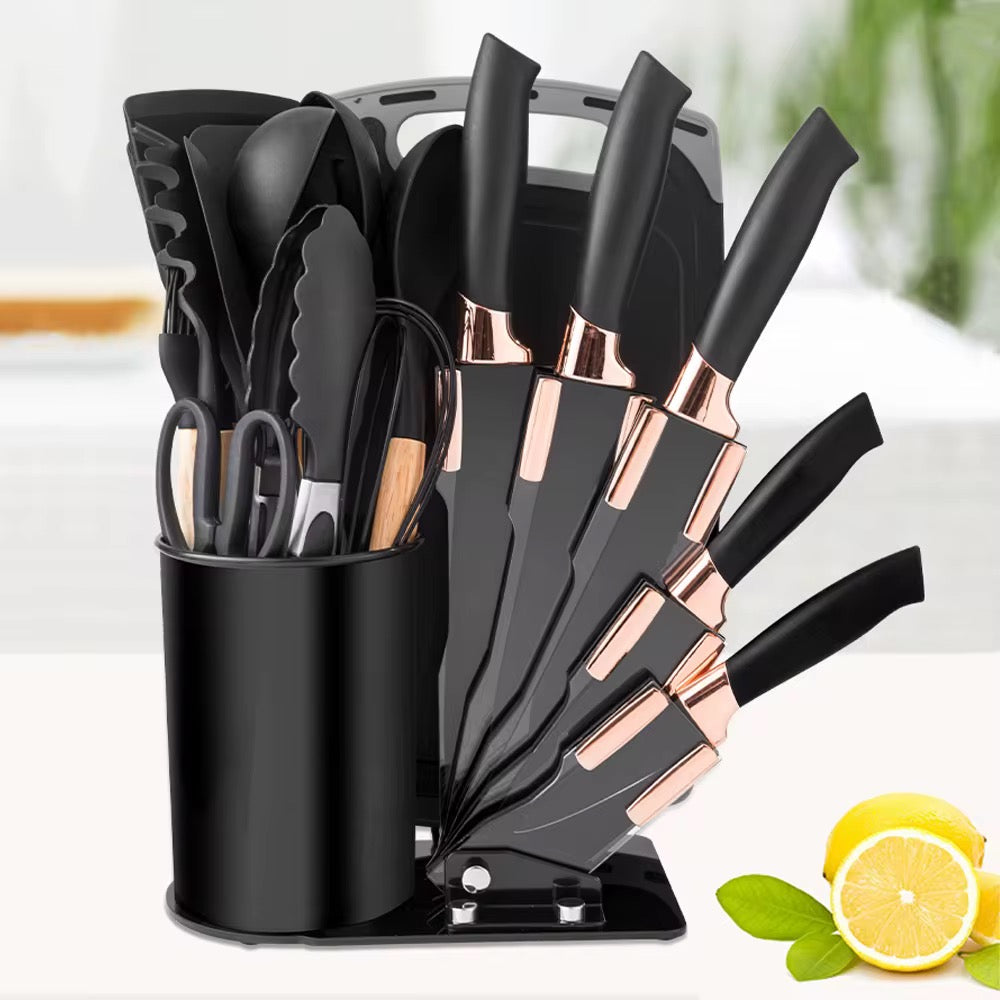 19-Piece Kitchen Utensil Set with Stand, Knives, Chopping Board & Silicone Tools
