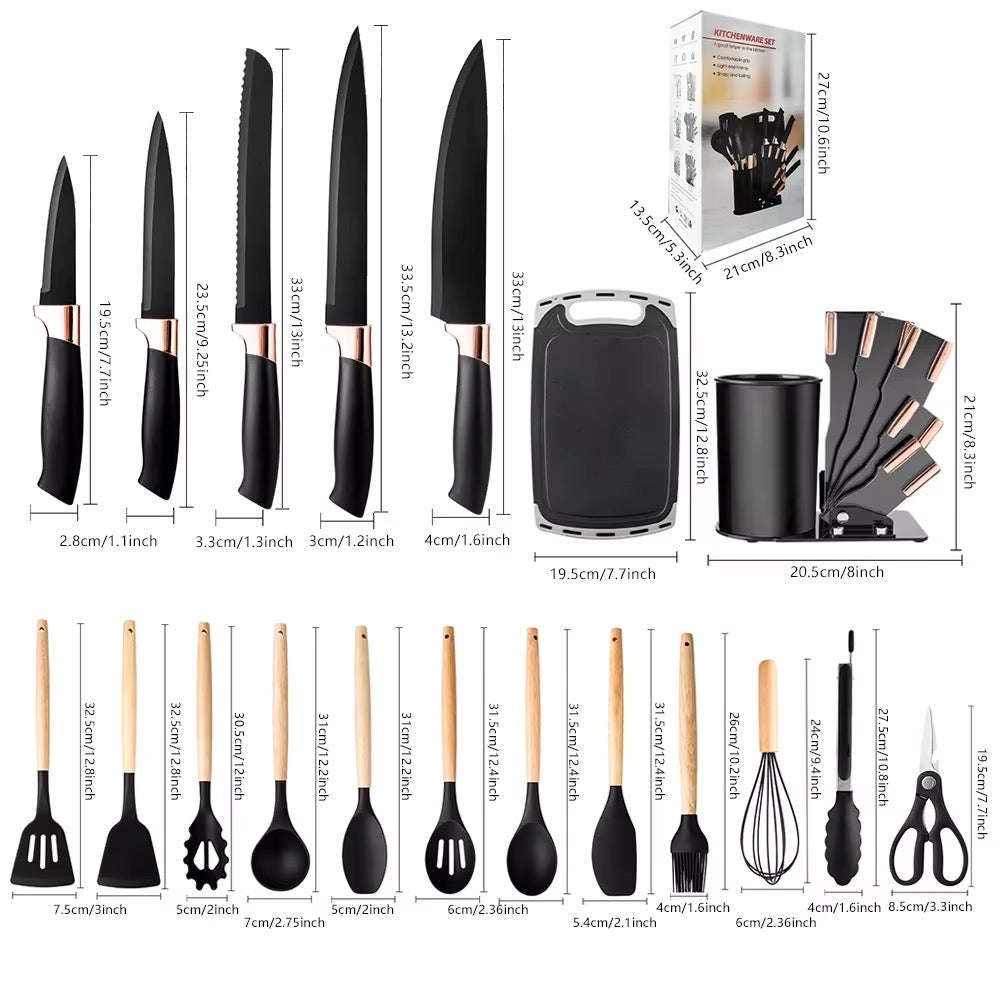 19-Piece Kitchen Utensil Set with Stand, Knives, Chopping Board & Silicone Tools