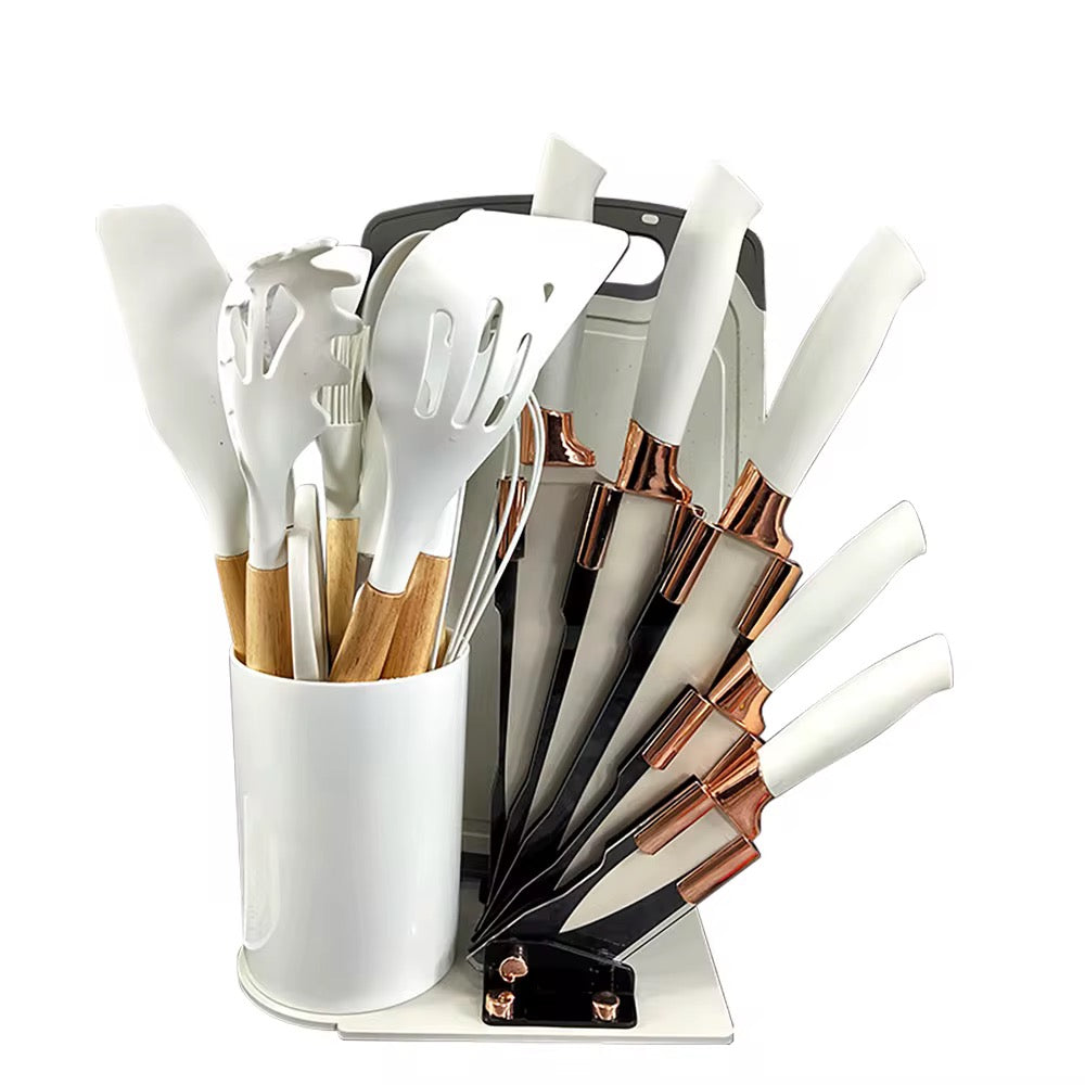 19-Piece Kitchen Utensil Set with Stand, Knives, Chopping Board & Silicone Tools