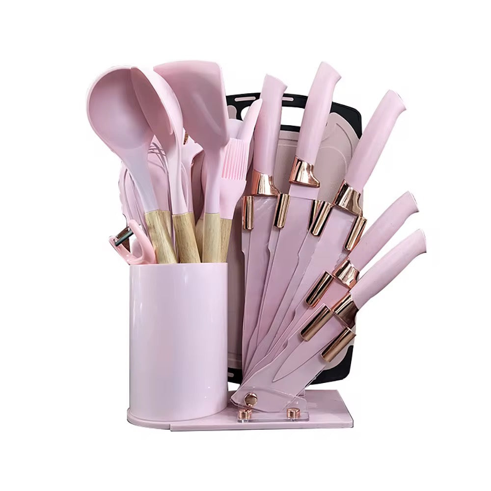 19-Piece Kitchen Utensil Set with Stand, Knives, Chopping Board & Silicone Tools