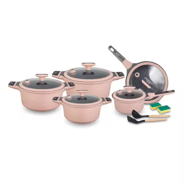 14Pcs Granite Coookware Set Die-Cast Aluminium Pan NonStick Casserole Silicone Lid