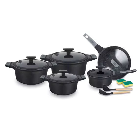 14Pcs Granite Coookware Set Die-Cast Aluminium Pan NonStick Casserole Silicone Lid