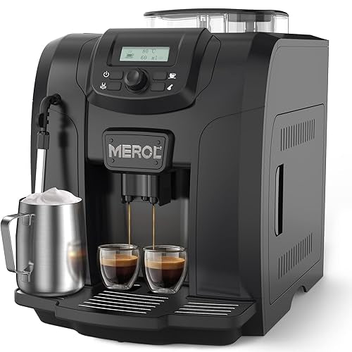 MEROL Fully Automatic Espresso Coffee Machine with Touch Screen, 19 Bar Cafe Maker Built-in Adjustable Grinder, for Coffee Lover,