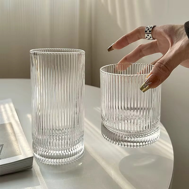 6pcs Classical Engraved Ribbed Crystal Glass Set – 450ml