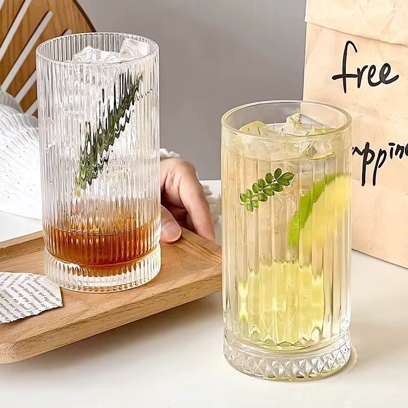 6pcs Classical Engraved Ribbed Crystal Glass Set – 450ml