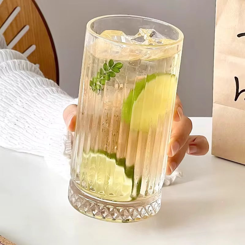 6pcs Classical Engraved Ribbed Crystal Glass Set – 450ml