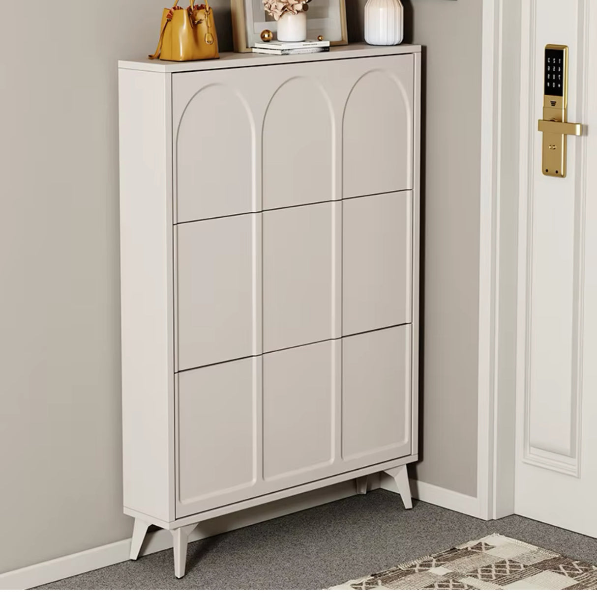 3 Tier Shoe Storage, Shoe Rack Narrow, Hall Shoe Storage Cabinet, Adjustable Partition Wooden Bucket Flip Shoe Cabinet