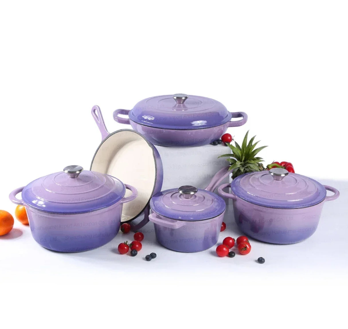 Enamel Cast iron cooking pots Ceramic Enamelled Cast Iron Cookware Set, Oven and Grill Safe