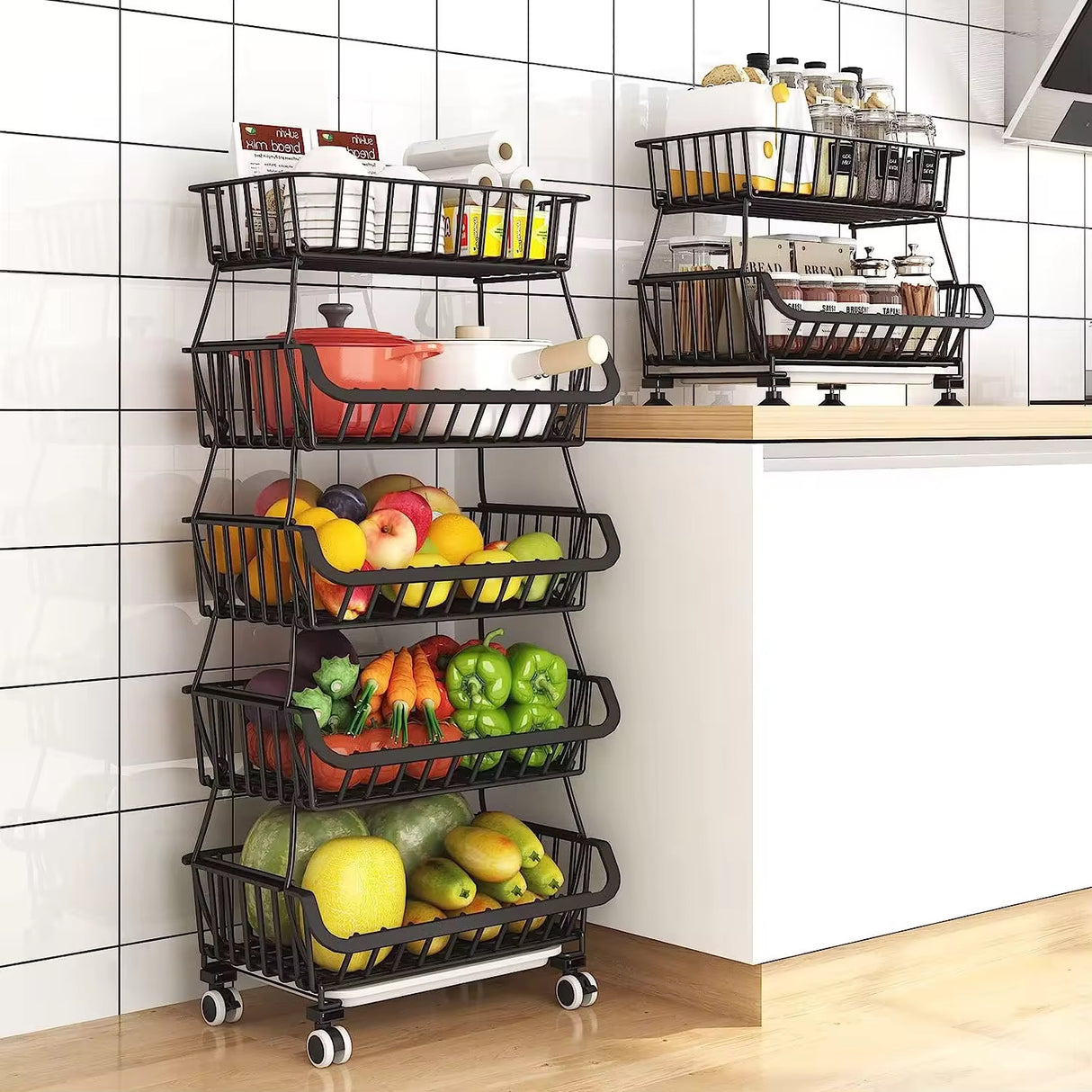 5-Tire Fruit and Vegetable Storage Rack, Metal Wire Storage Basket for Kitchen