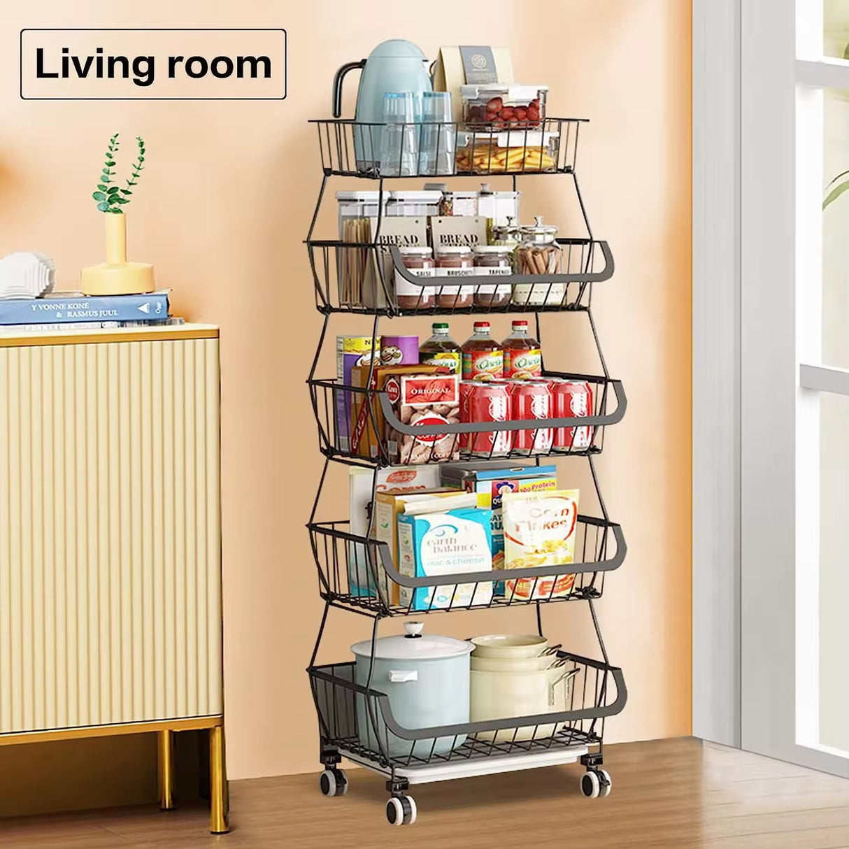 5-Tire Fruit and Vegetable Storage Rack, Metal Wire Storage Basket for Kitchen