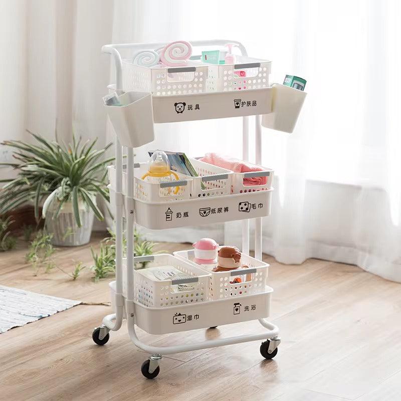 Multifunction Portable Hand Trucks,3-Tier Rolling Movable Utility Cart Heavy Duty Storage Organizer