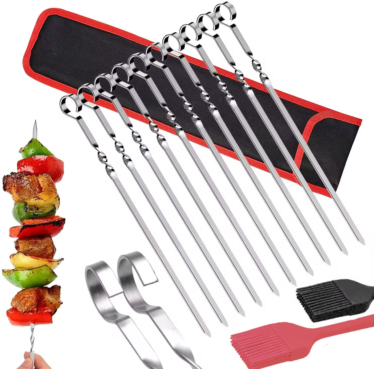Stainless Steel BBQ Skewers 24" Heavy Duty Barbecue Mshikaki Kebab Sticks Set of 20