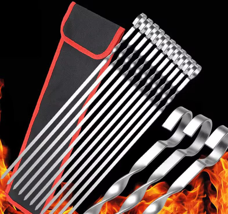 Stainless Steel BBQ Skewers 24" Heavy Duty Barbecue Mshikaki Kebab Sticks Set of 20