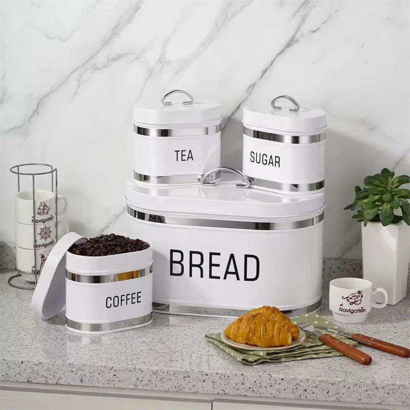 Bread Bin & 4-Piece Canister Set – Tea, Coffee & Sugar