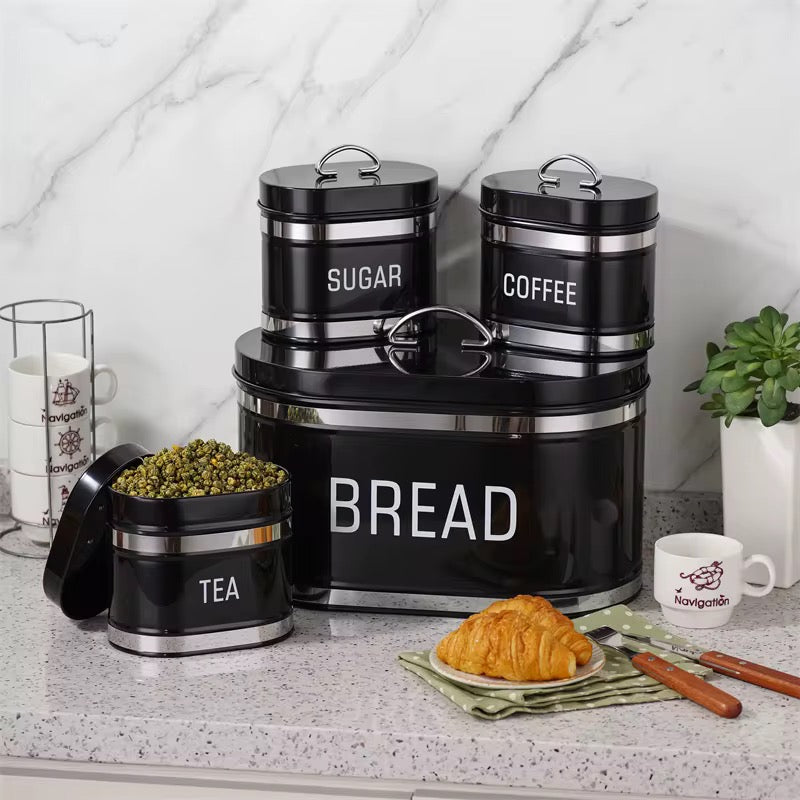 Bread Bin & 4-Piece Canister Set – Tea, Coffee & Sugar