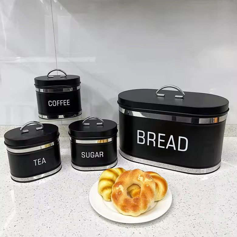 Bread Bin & 4-Piece Canister Set – Tea, Coffee & Sugar
