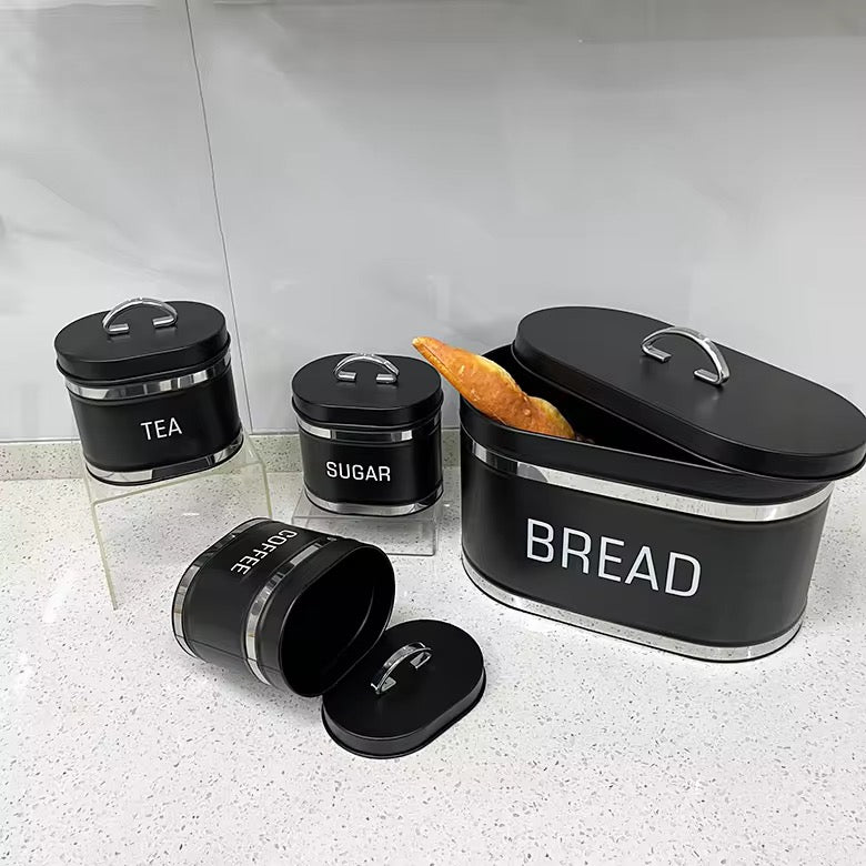 Bread Bin & 4-Piece Canister Set – Tea, Coffee & Sugar