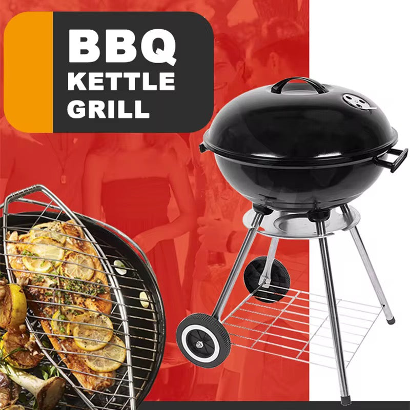 Charcoal Kettle Berbeque & BBQ Grill 44cm Portable with Wheels