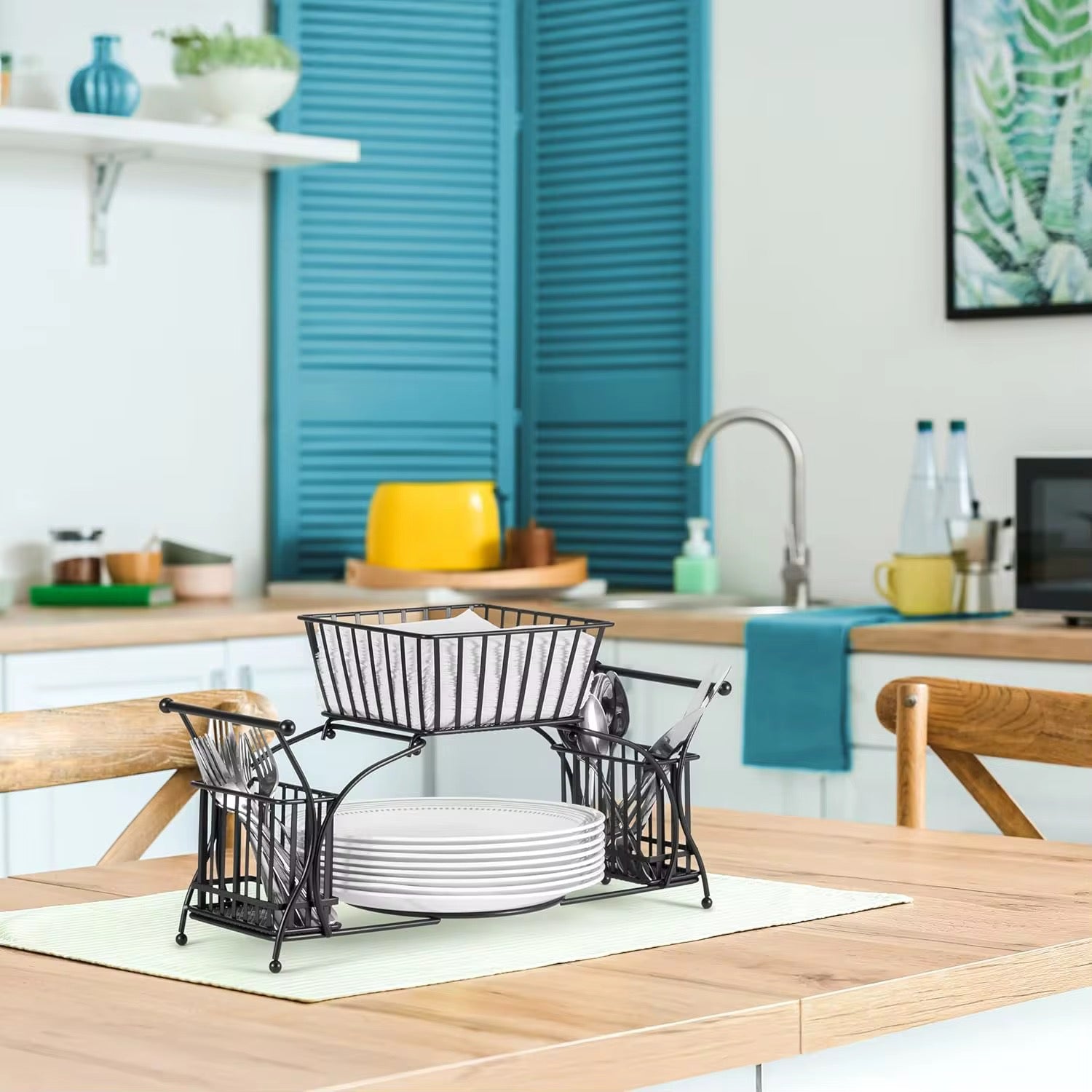 Unique Wrought Iron Dish Rack & Napkin Holder – Kitchen & Dining Organizer