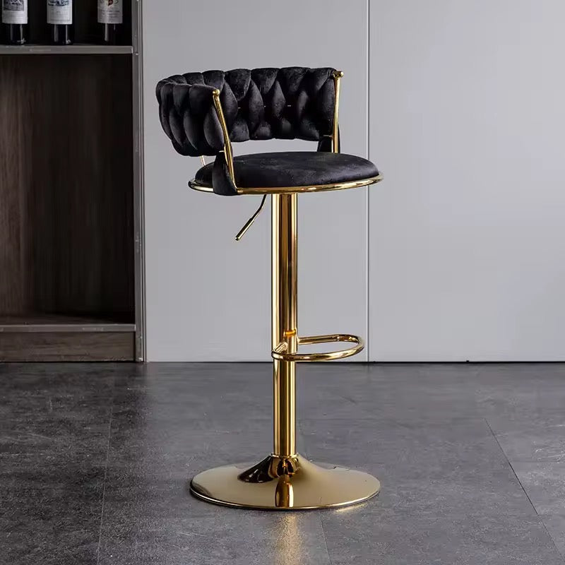 Velvet Swivel Bar Chair with Backrest – Height Adjustable, Gold Legs | Modern Bar Stool