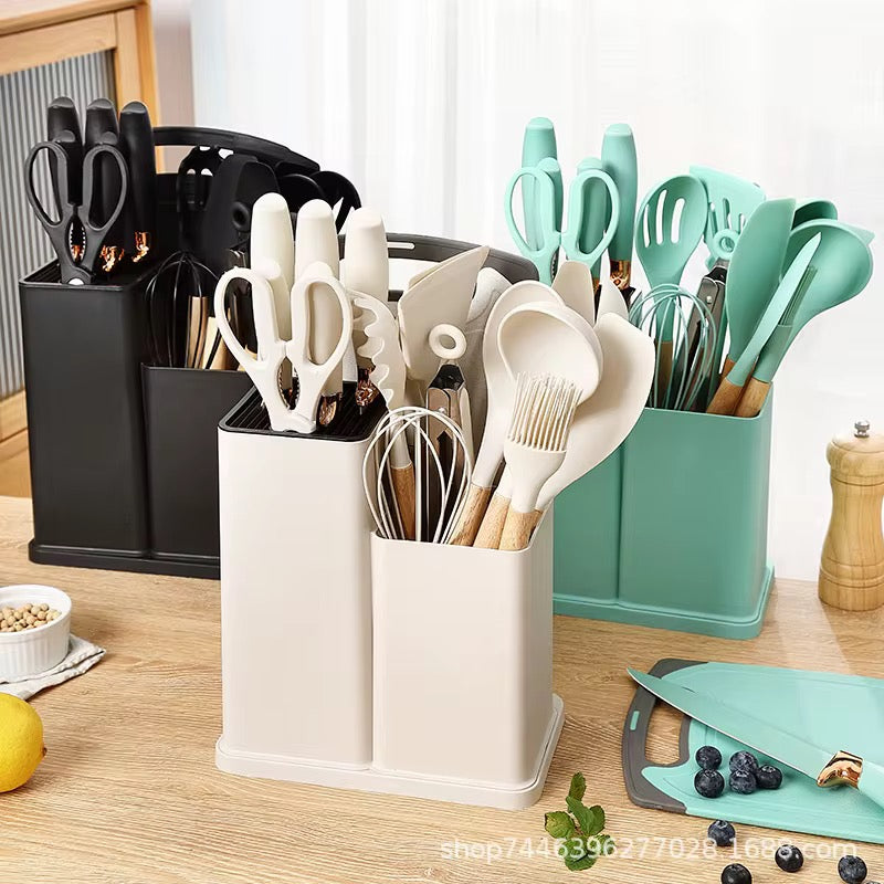 19 pcs Silicon spoons with knives and chopping board.