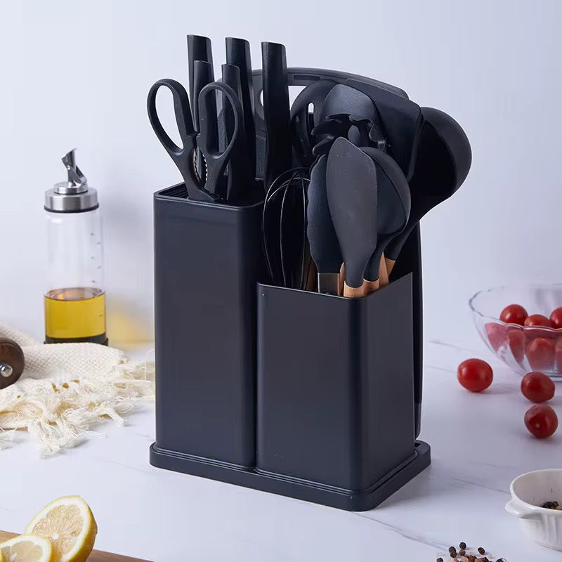 19 pcs Silicon spoons with knives and chopping board.