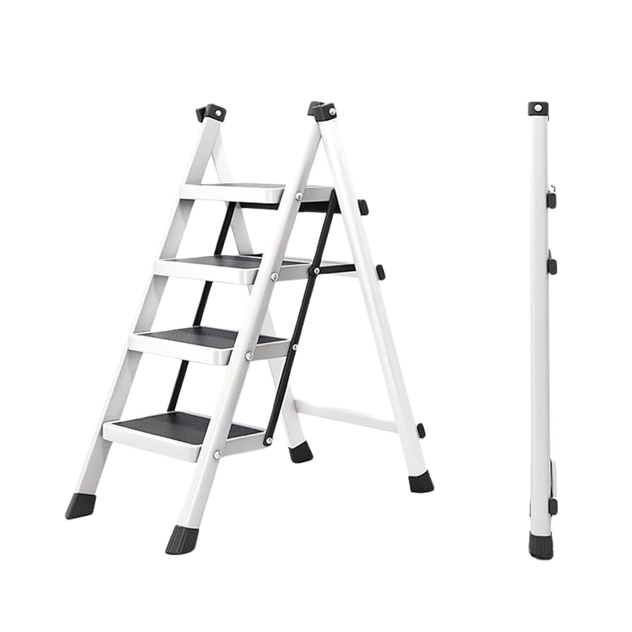 4-Step Collapsible Aluminium Ladder Portable Indoor & Outdoor Household Use