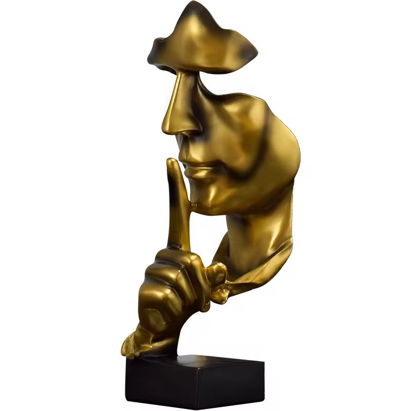 European Resin Face Model Art Statue “Silence is Gold” Abstract Sculpture for Home & Office Décor