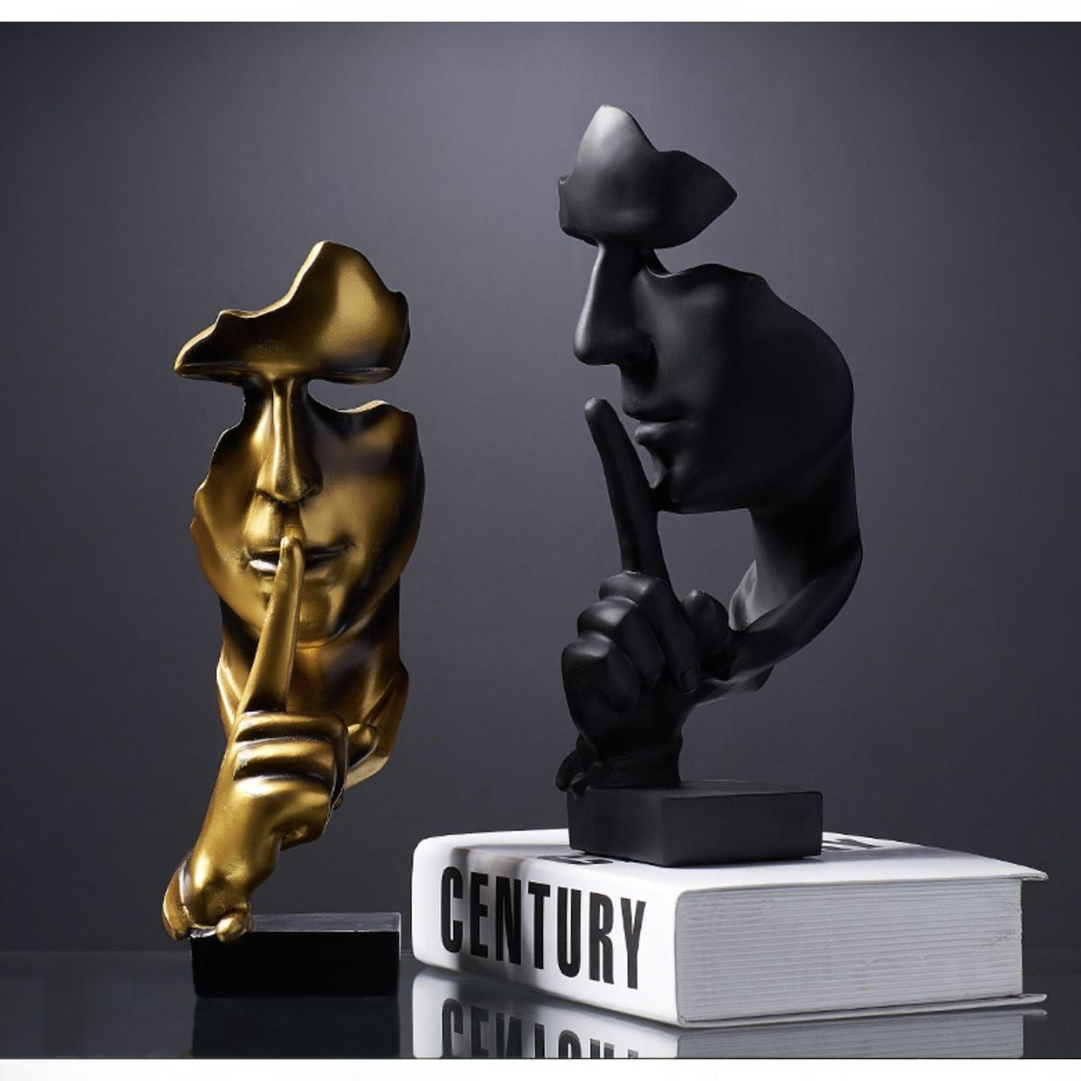 European Resin Face Model Art Statue “Silence is Gold” Abstract Sculpture for Home & Office Décor