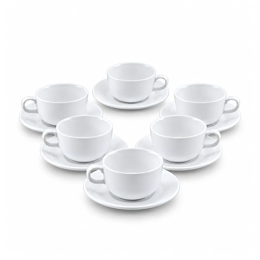Danny Home Fluted Porcelain Cup and Saucer Set 12 Piece White