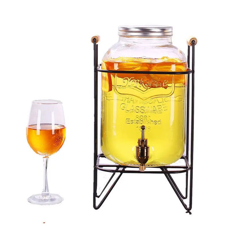 Glass Drink Dispenser with Stand & Tap 5L Juice & Cocktail Dispenser Elegant Beverage Server for Parties, Weddings & Home Use