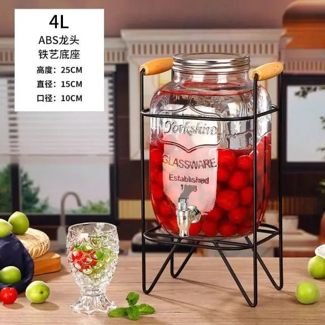 Glass Drink Dispenser with Stand & Tap 5L Juice & Cocktail Dispenser Elegant Beverage Server for Parties, Weddings & Home Use