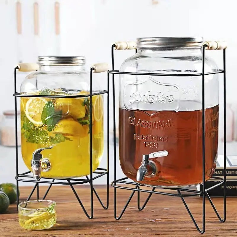 Glass Drink Dispenser with Stand & Tap 5L Juice & Cocktail Dispenser Elegant Beverage Server for Parties, Weddings & Home Use