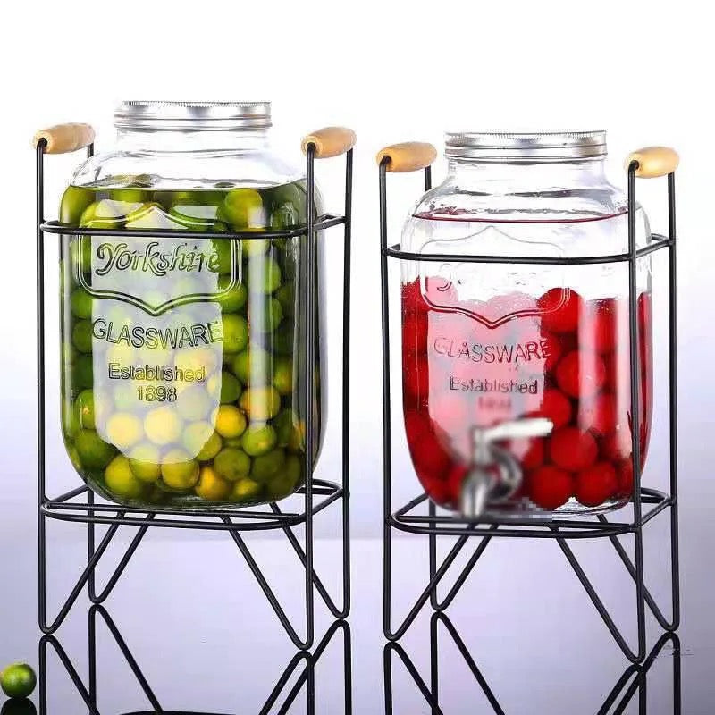 Glass Drink Dispenser with Stand & Tap 5L Juice & Cocktail Dispenser Elegant Beverage Server for Parties, Weddings & Home Use