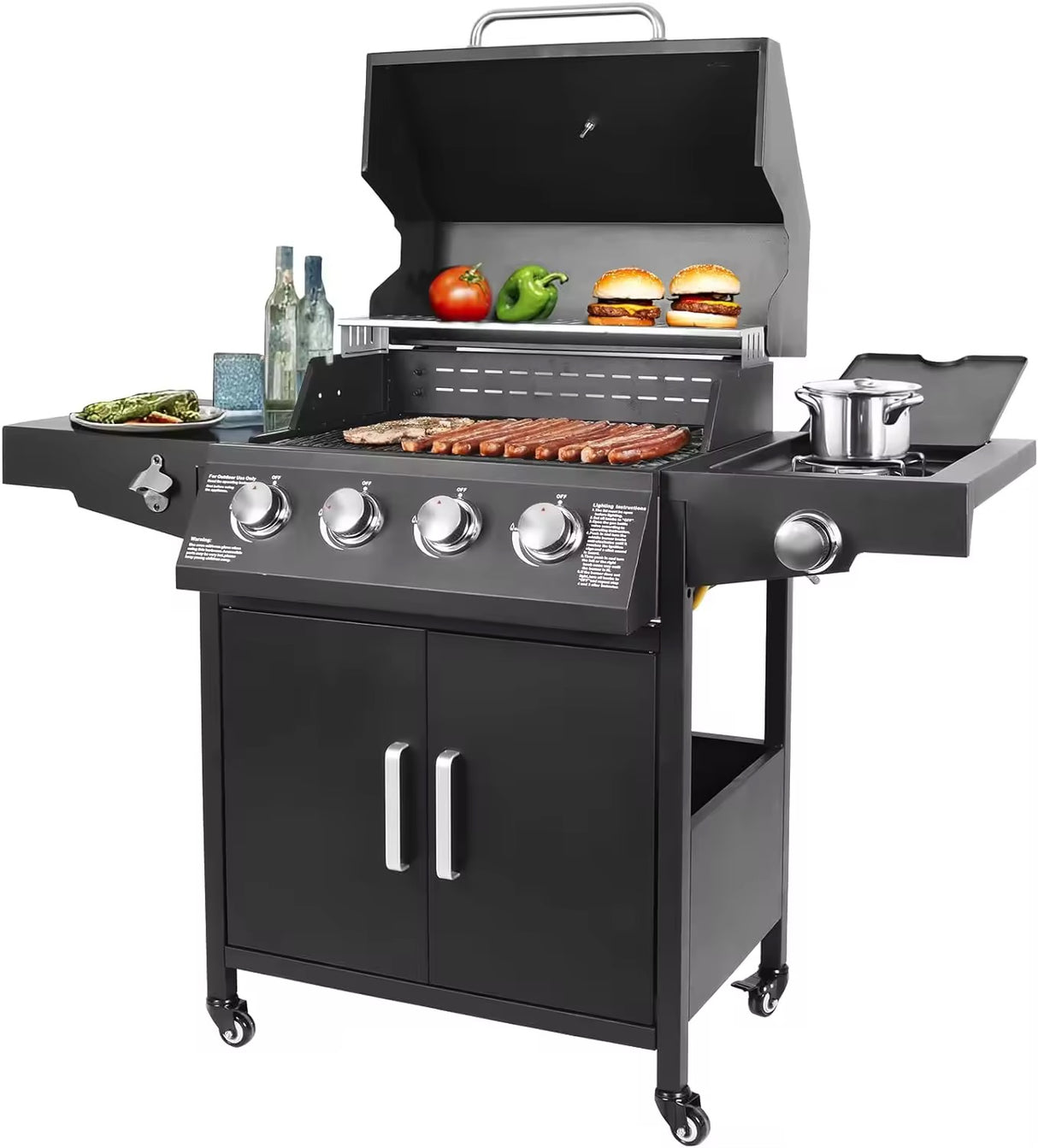 4-Burner Gas Grill with Side Burner – High-Output Propane BBQ for Home, Garden & Outdoor Cooking Curated by Homelux Lifestyle