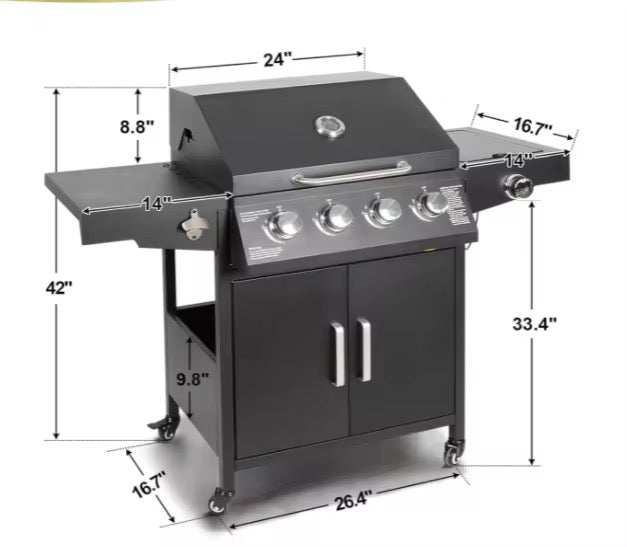 4-Burner Gas Grill with Side Burner – High-Output Propane BBQ for Home, Garden & Outdoor Cooking Curated by Homelux Lifestyle
