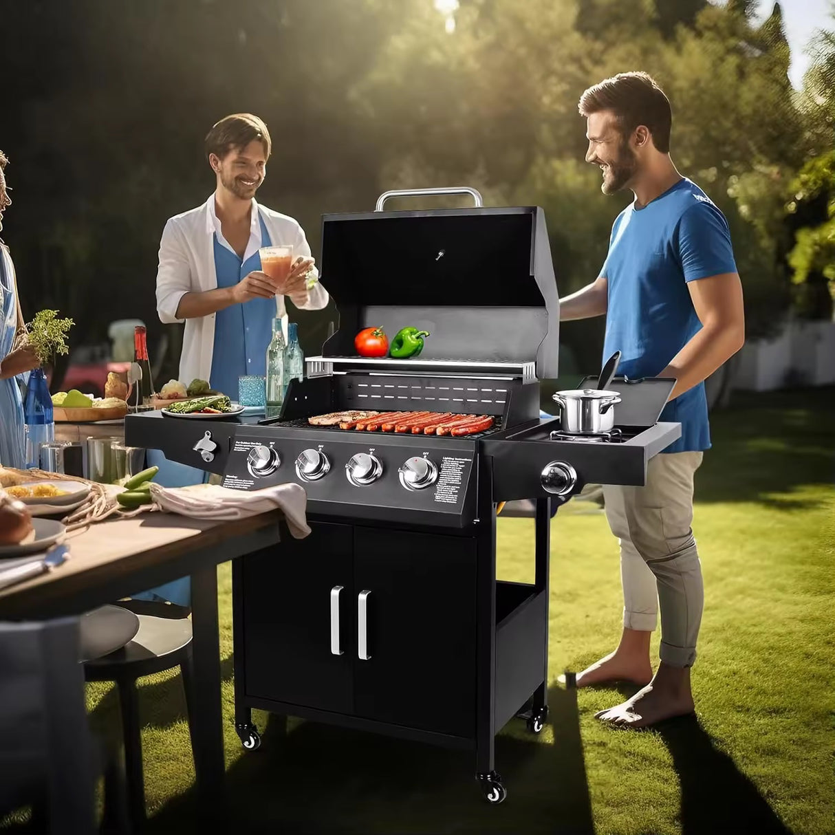 4-Burner Gas Grill with Side Burner – High-Output Propane BBQ for Home, Garden & Outdoor Cooking Curated by Homelux Lifestyle