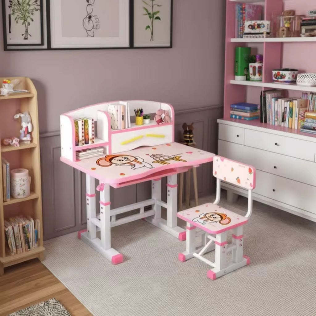Adjustable Kids Study Desk And Chair Set Educational Table with Ergonomic Design Safe Construction Ample Storage Ideal for Home Learning Nursery Creativity Growing Baby