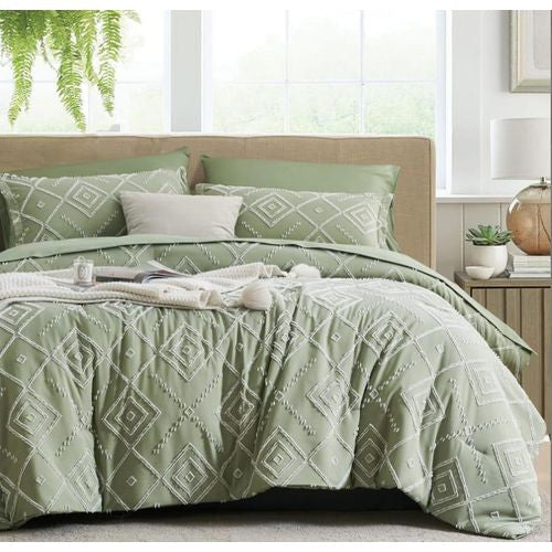 Sage Green Chevron 6 Piece Duvet Cover Set 6x6 - Quilt Cover, Bedsheet & 4 Pillowcases