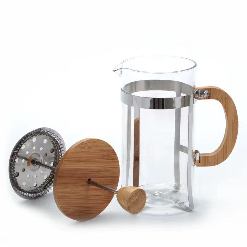 1000ml French press with heat-resistant borosilicate glass & stainless steel filter. Brew rich, smooth coffee at home, office or camp. Durable, eco-friendly.