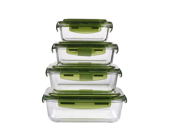 4 Pcs Borosilicate Glass Food Storage Containers with Lock Lids  Oven Microwave Freezer Safe Lunch Box Set