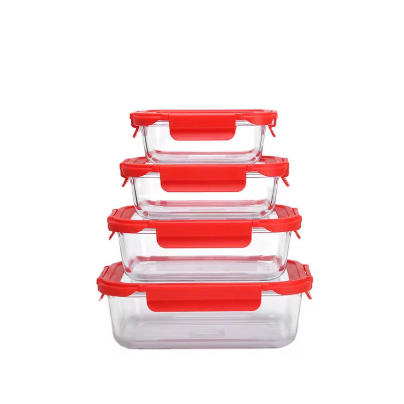 4 Pcs Borosilicate Glass Food Storage Containers with Lock Lids  Oven Microwave Freezer Safe Lunch Box Set