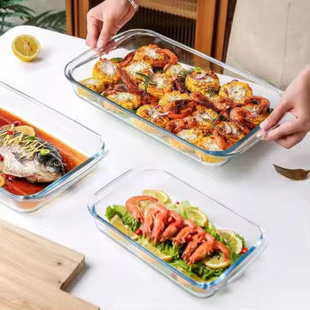 2PCS Rectangular Borosilicate Glass Bakeware Set with Free Oven Mitts Oven Safe Baking Pans
